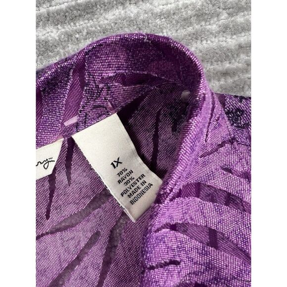 French Laundry Top Womens 1X Purple Semi Sheer Button Up‎ Casual - Picture 11 of 12